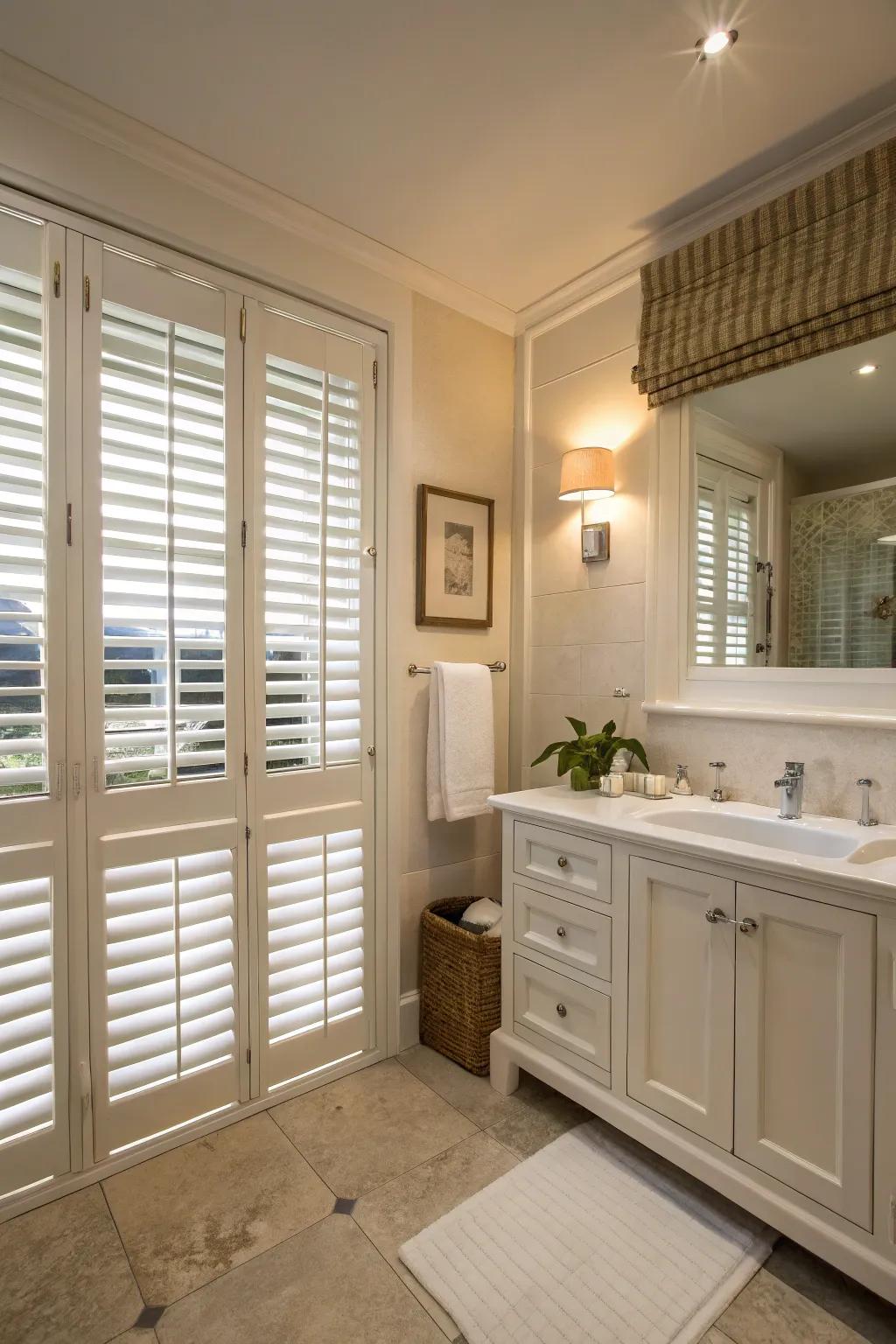 Louvered shutters add privacy and southern charm.