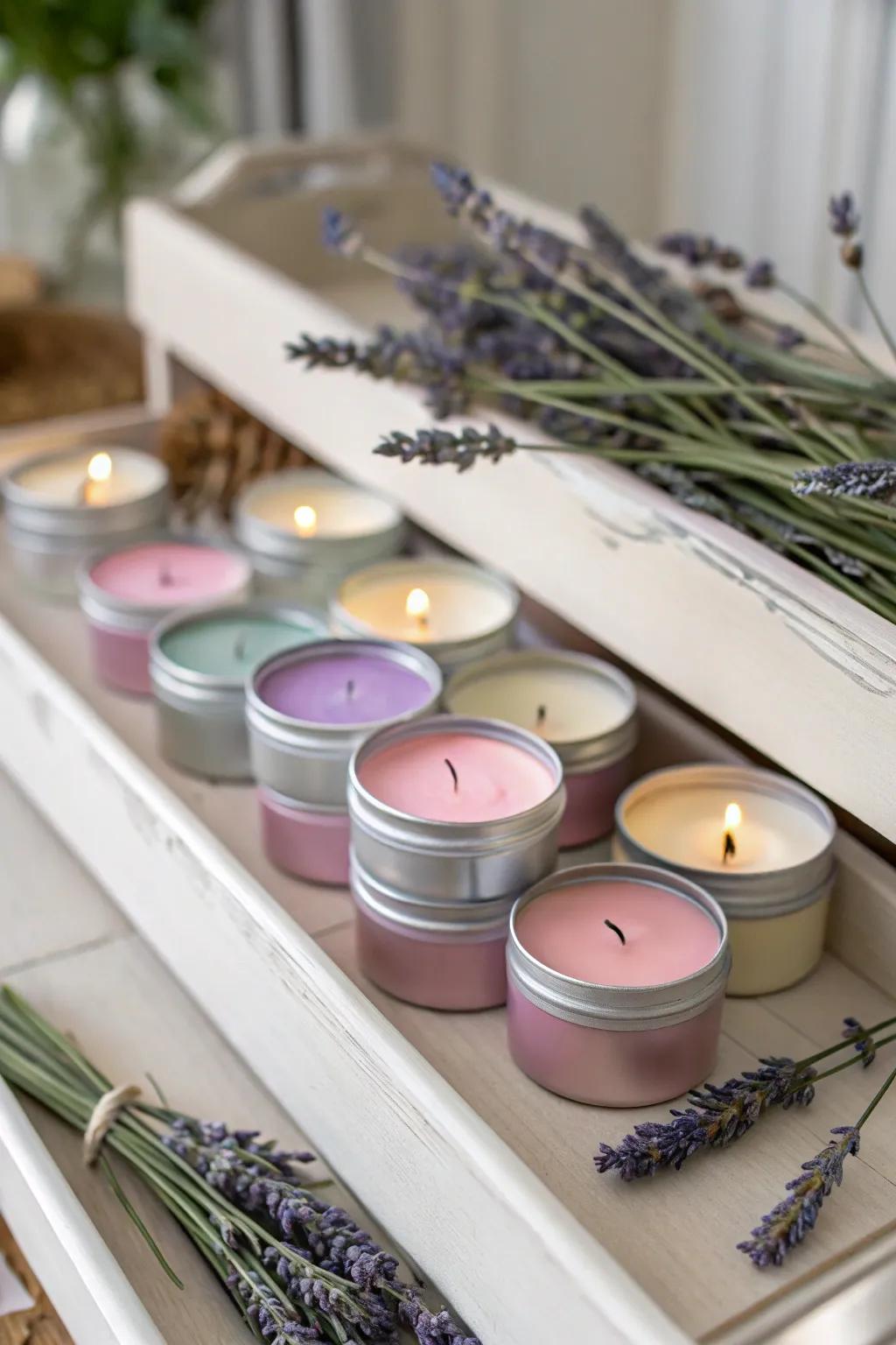 A collection of scented candles, perfect for a tranquil evening.