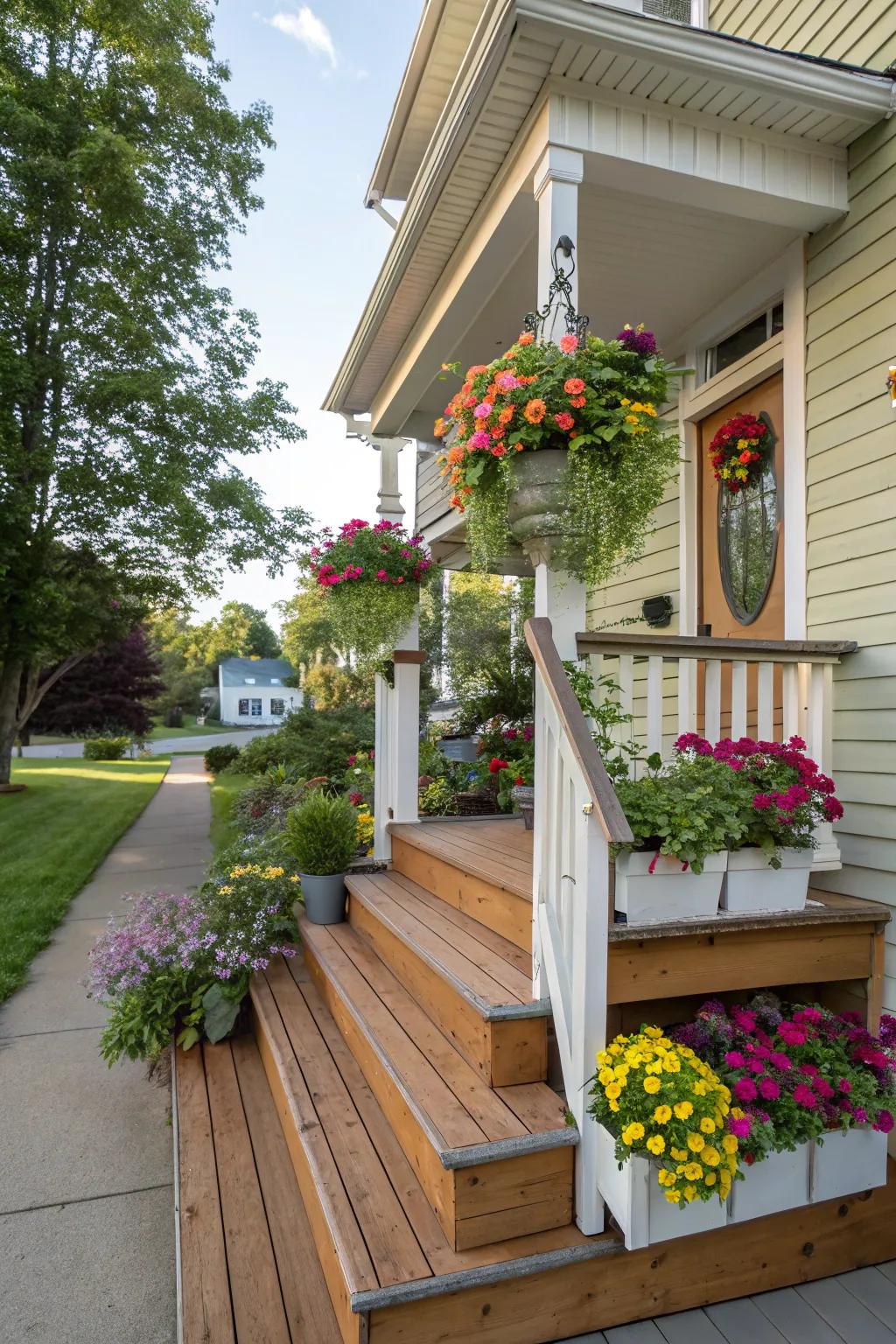 Vertical planters bring a fresh, lively vibe to this split foyer entrance.