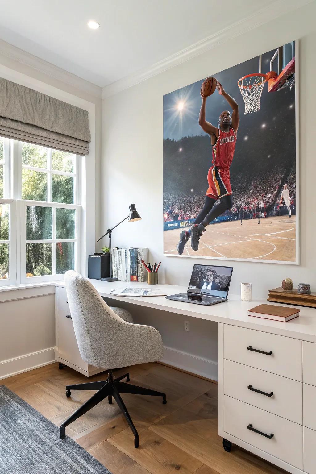 Bring energy to your workspace with dynamic sports wall art.