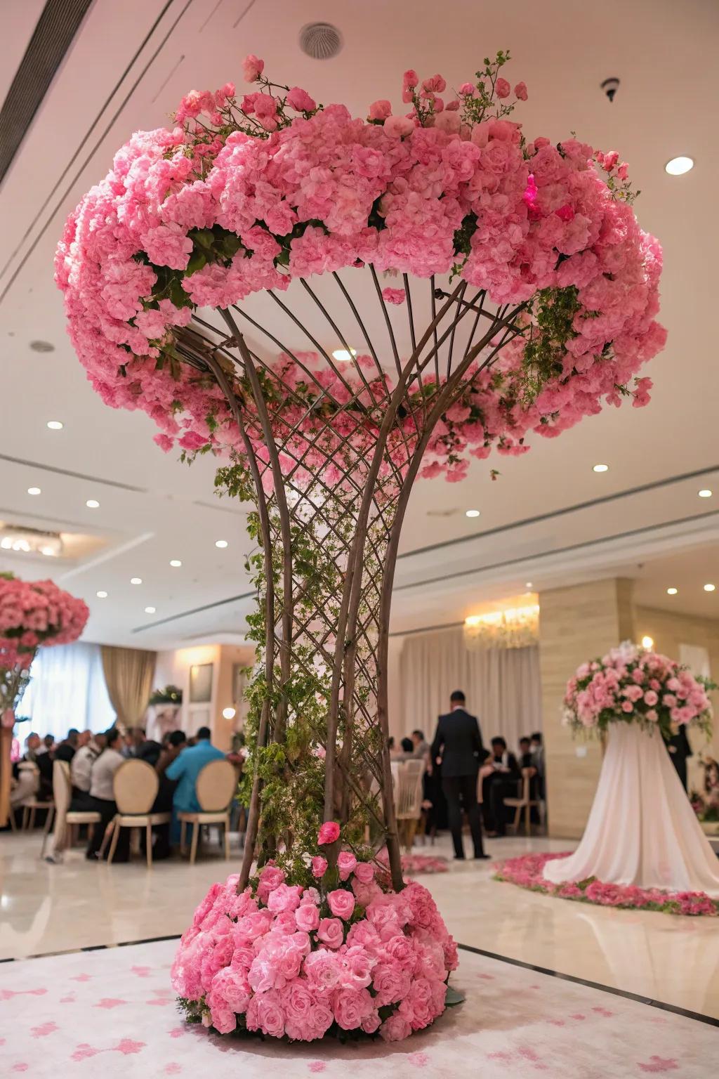 Make a statement with a stunning pink floral installation.