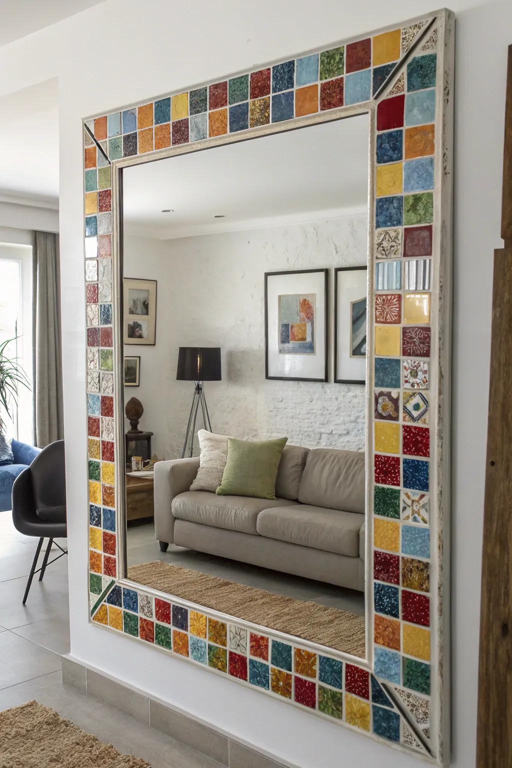 Craft a masterpiece with a mosaic tile mirror frame.