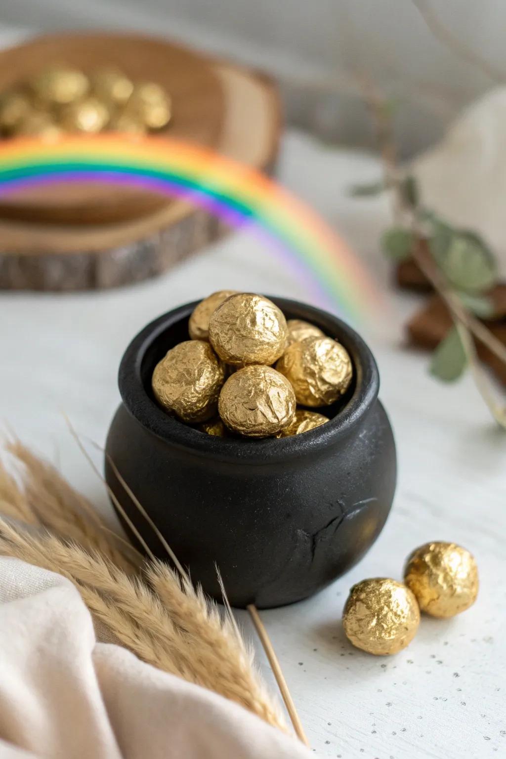 Discover the magic of minimalism with this Rainbow Pot of Gold, where simplicity meets a touch of whimsy.