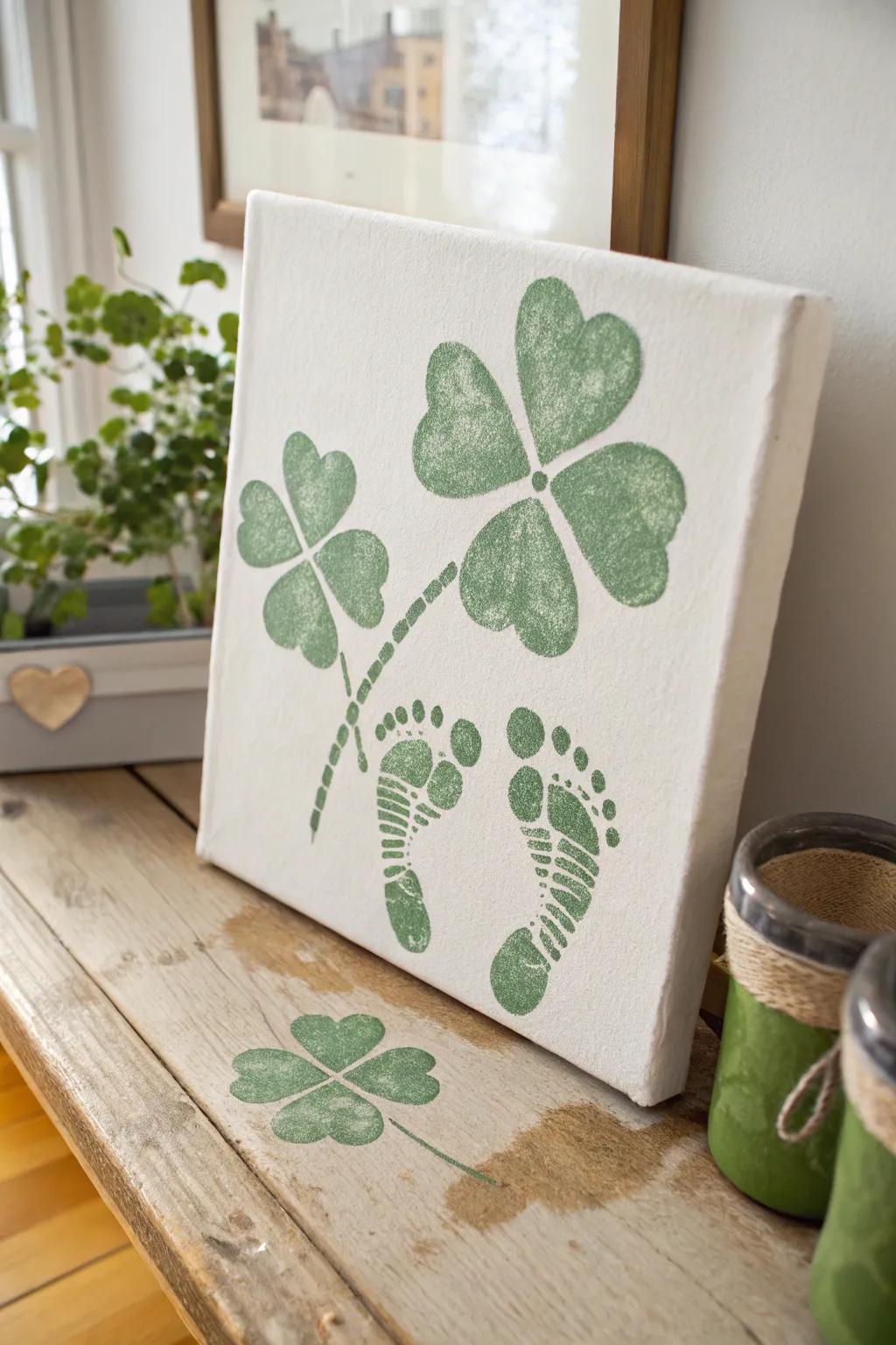 Capture the magic of tiny toes with this charming Shamrock Footprint art, perfect for celebrating St. Patrick's Day in a minimalist style.