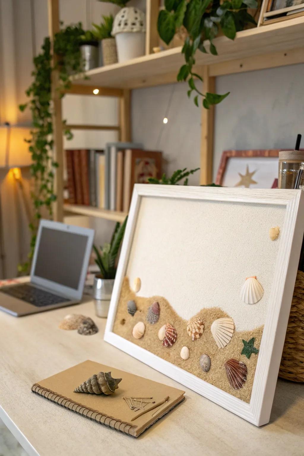 Bring the beach to your home office with seashell accents.