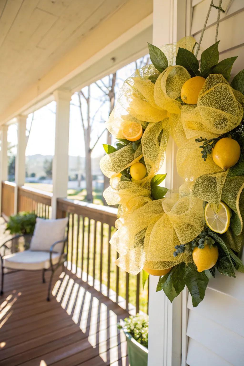 A lemonade-inspired mesh wreath that adds zest to any entryway.