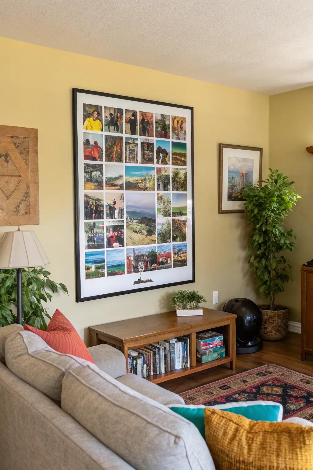 Photo collage poster capturing cherished memories in a family room.