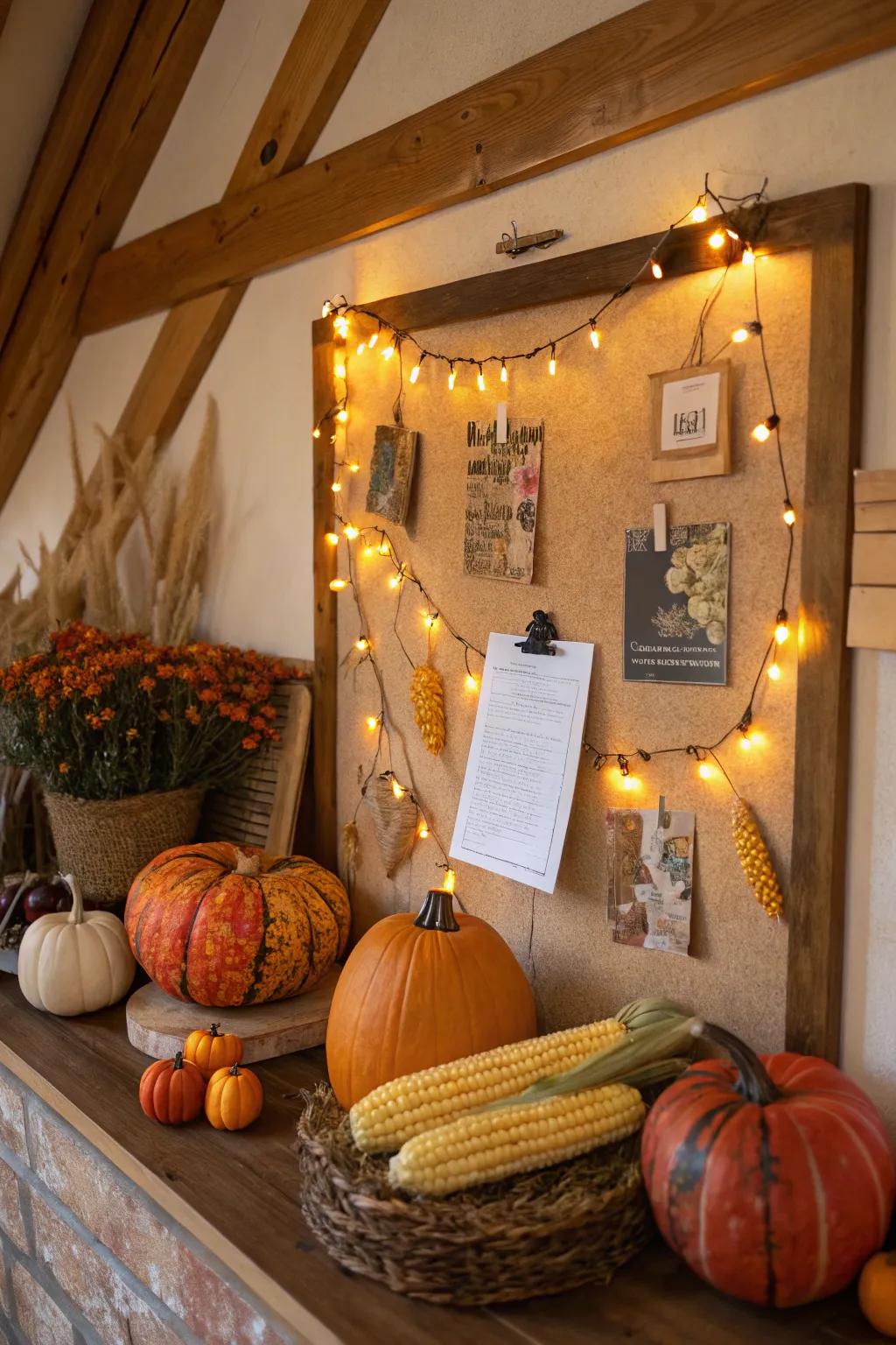 A harvest-themed bulletin board glowing with autumn charm.