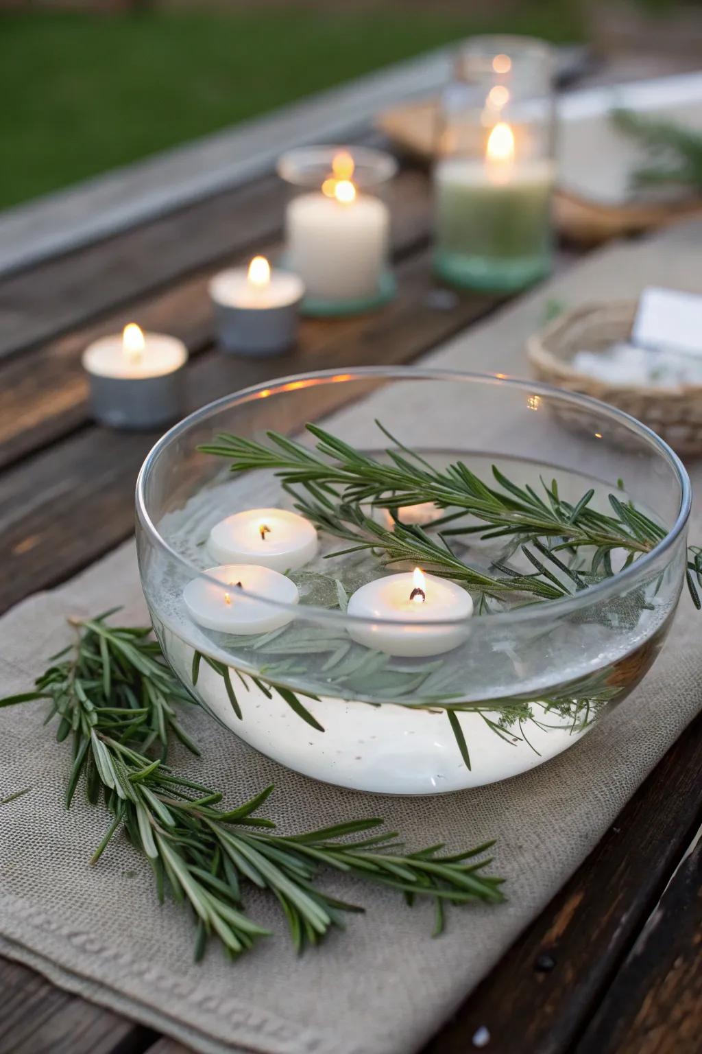 Floating candles with aromatic herbs, bringing a touch of nature and elegance to your Thanksgiving decor.