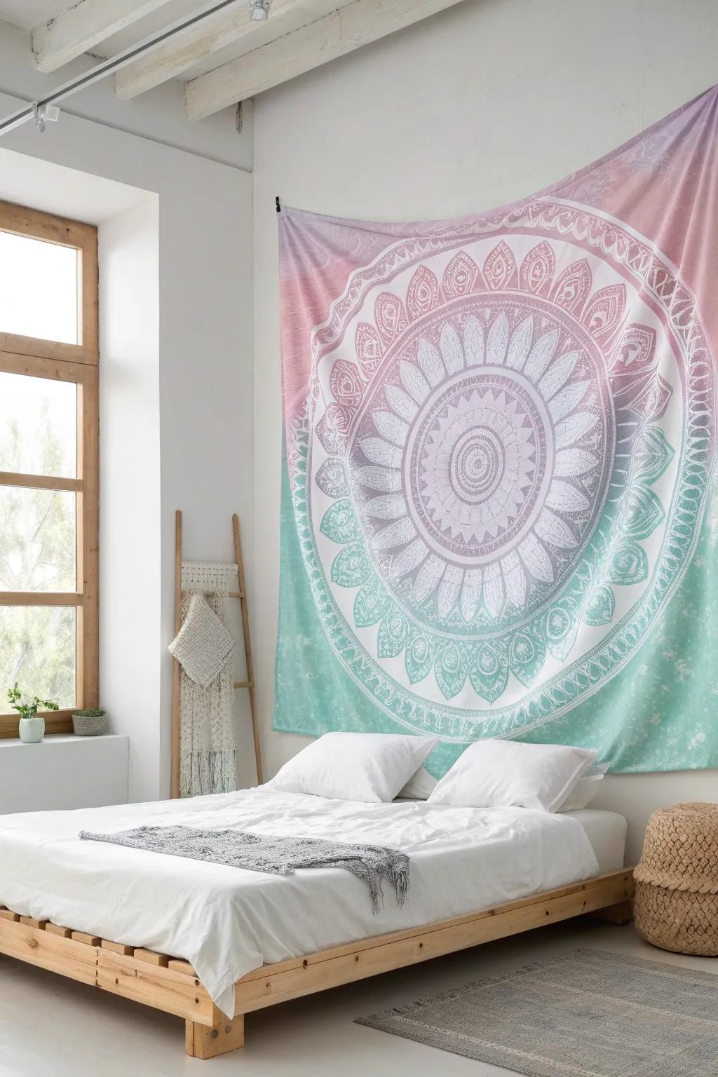 Bring a touch of boho bliss to your bedroom with this stunning tie dye tapestry, the perfect Scandinavian minimalism meets dreamy artistry.