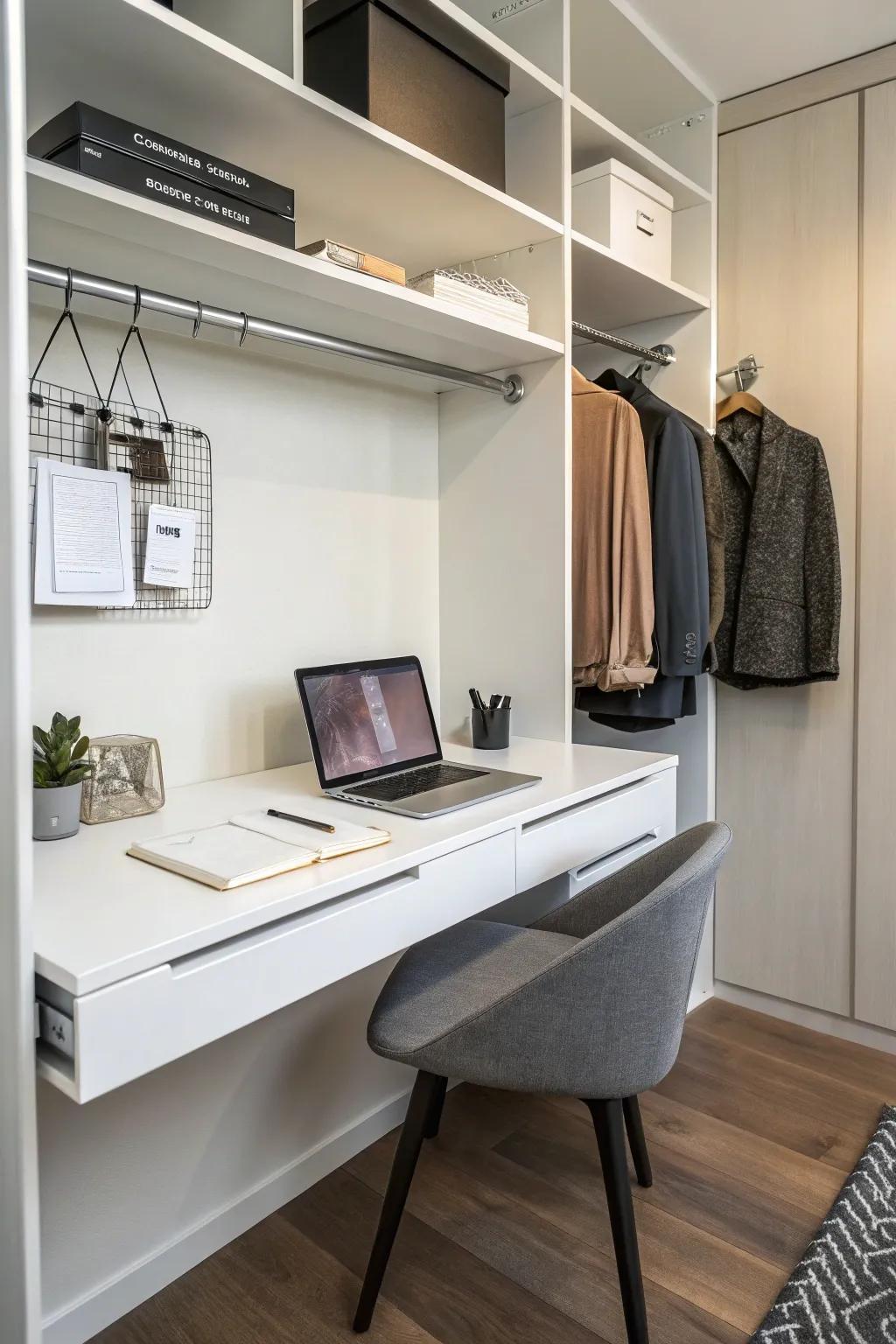 A floating desk offers a clean and space-saving solution.