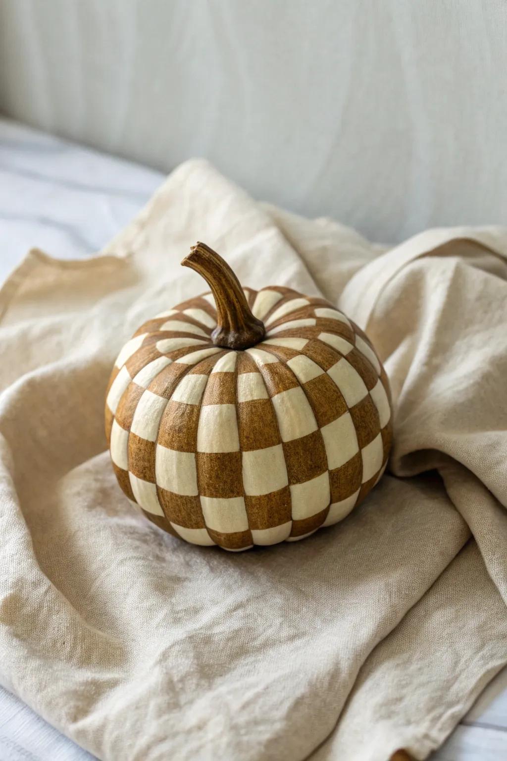 Elevate your autumn decor with a chic checkered pumpkin – a perfect blend of minimalism and elegance.