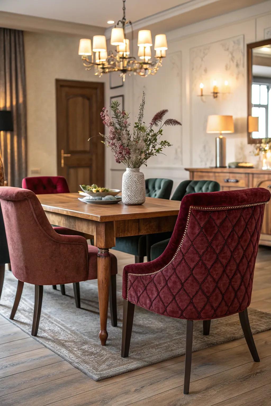 Upholstered chairs bring elegance and comfort to a dining space.