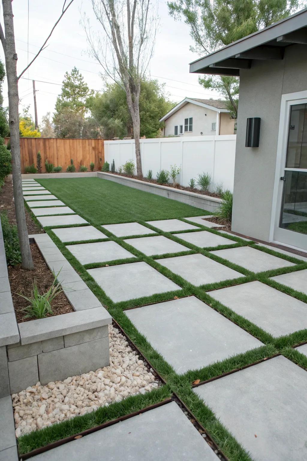 Enhance your outdoor space with turf between pavers.