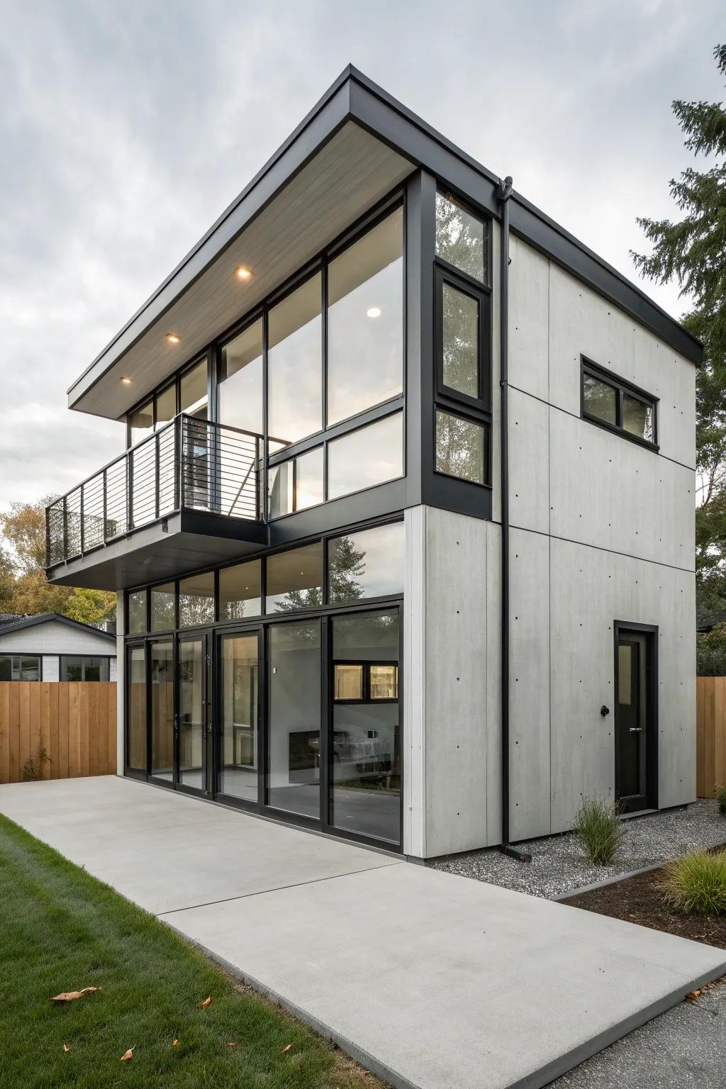 Elevate your backyard with a modern minimalist shed that blends seamlessly with contemporary architecture.