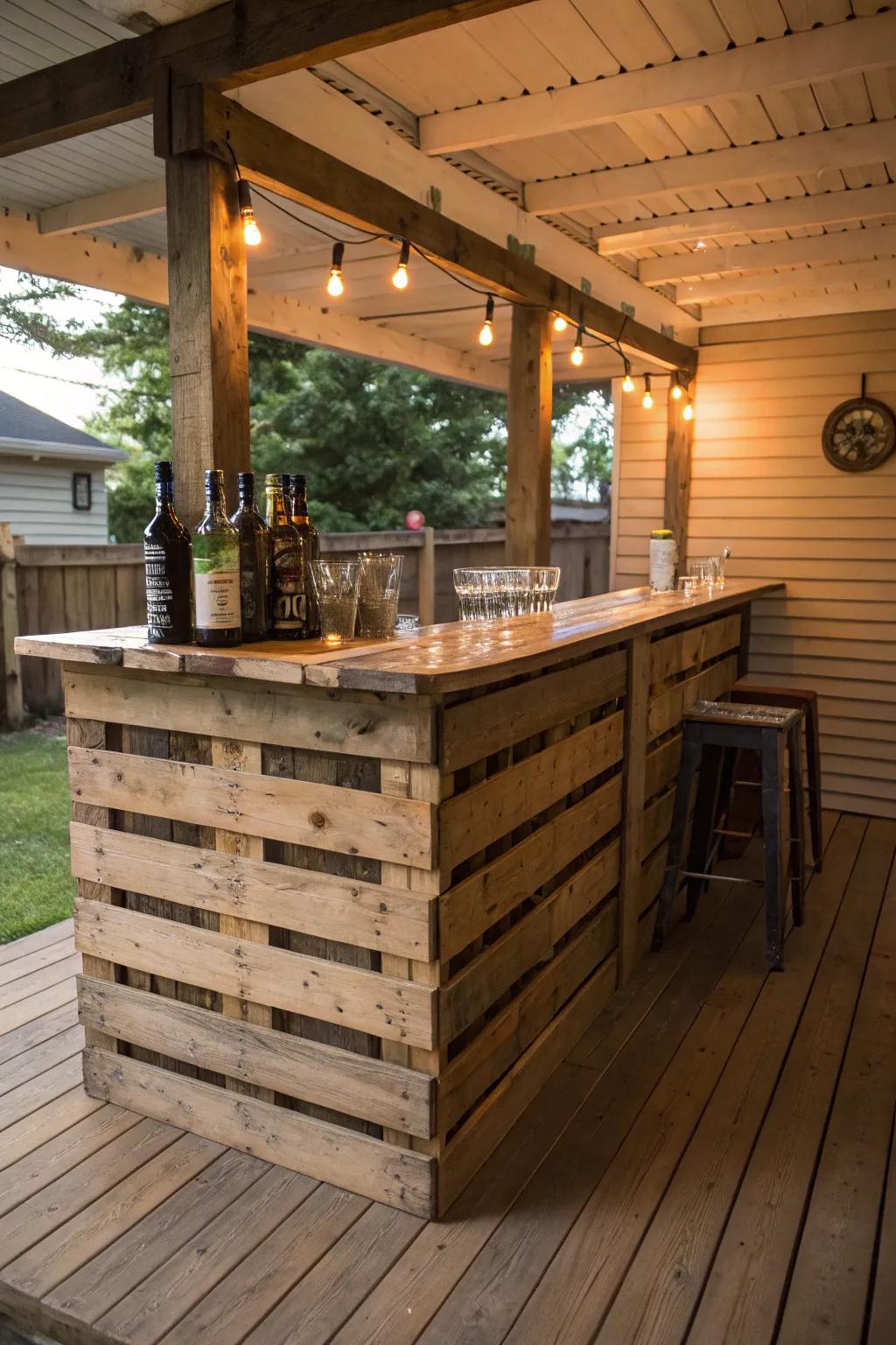 Embrace the rustic charm of a pallet bar.