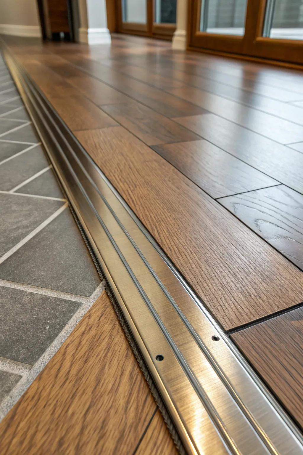 Elevate your space with precision: Metal transition strips for a flawless floor finish.