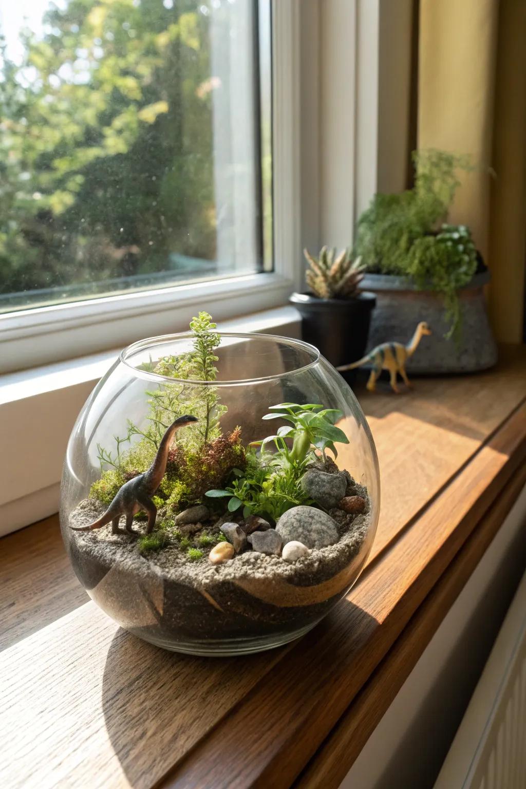 A DIY dinosaur terrarium brings prehistoric fun to any room.