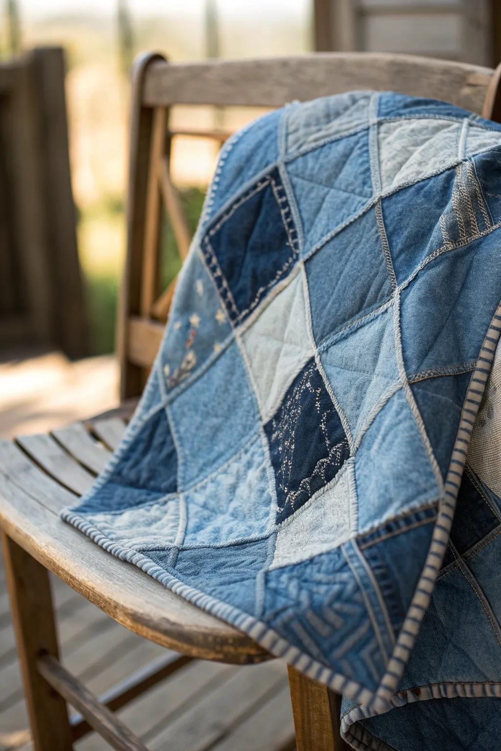 Transform your old jeans into a stunning patchwork quilt – an artful blend of durability and style.