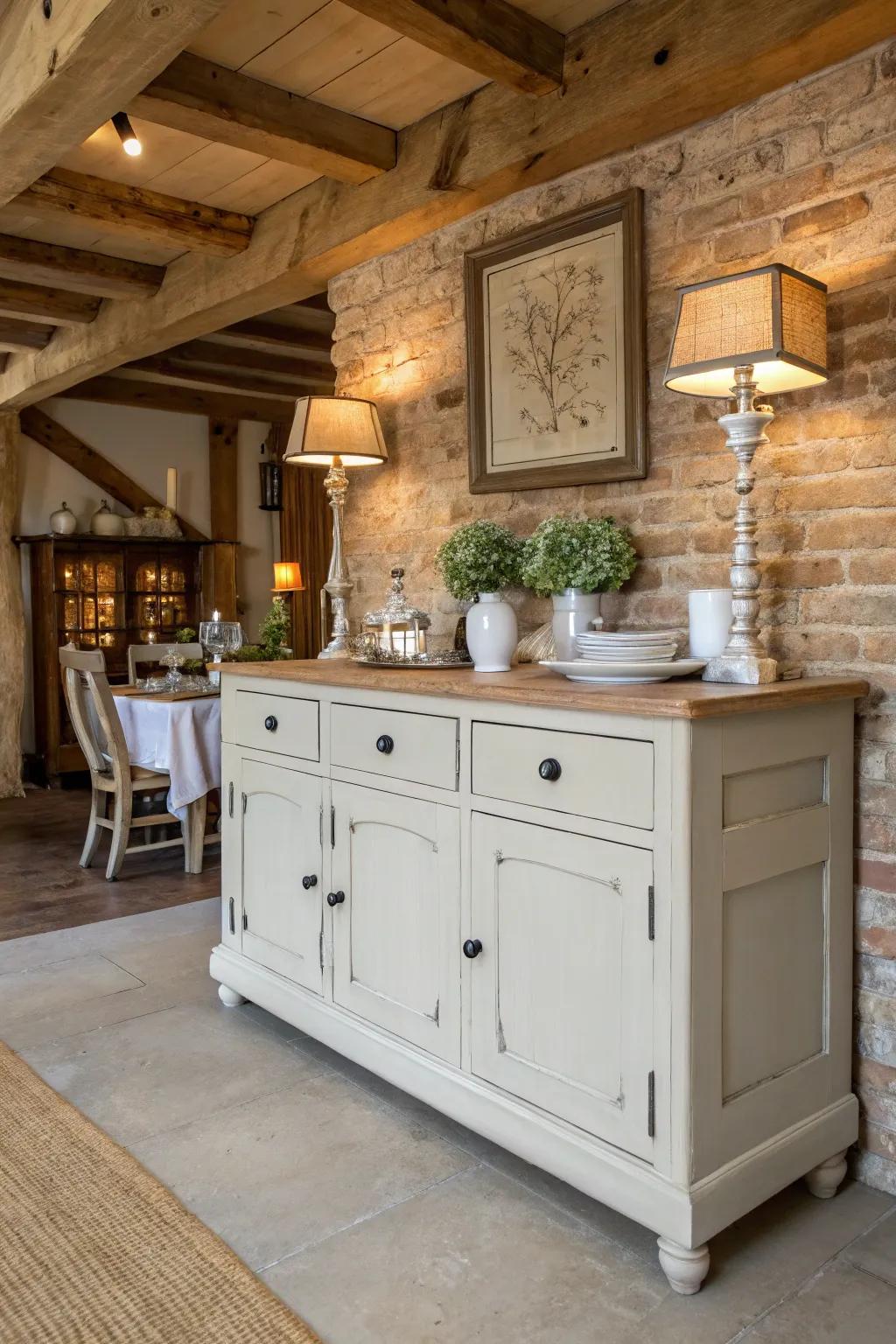 Chalk paint adds a touch of elegance to a rustic setting.