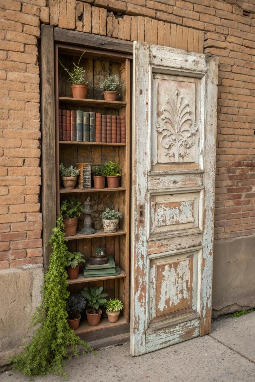 Transform tradition into art with this upcycled door shelving unit.