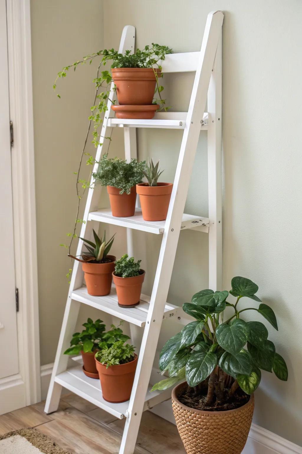 Transform your space with a touch of nature and style—upcycle a ladder into chic shelving!