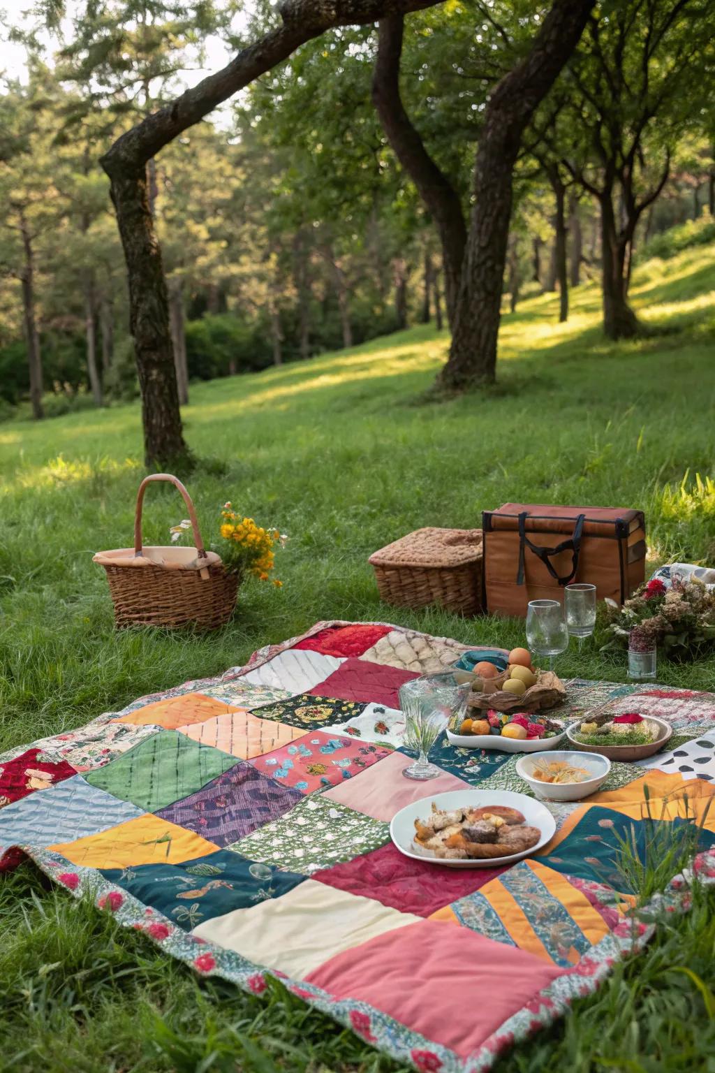 Create a unique patchwork picnic blanket from your old pants.