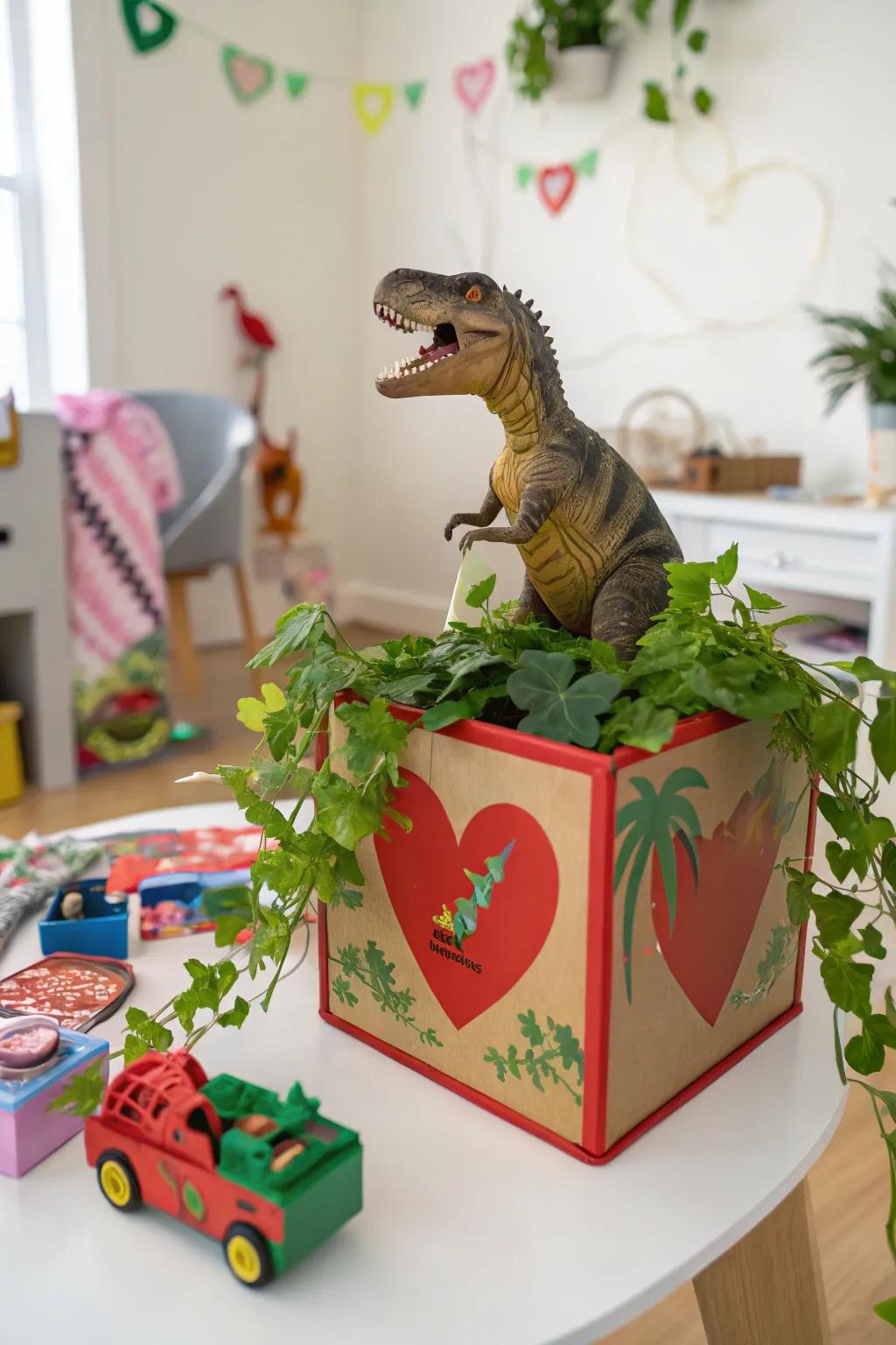 A roaring dinosaur Valentine box for dino-loving kids.