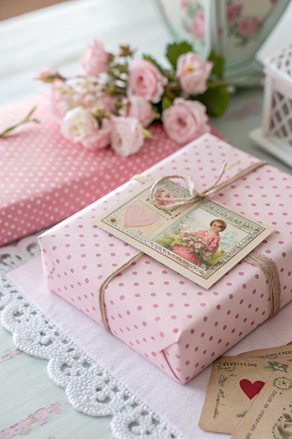 Add whimsy with pink polka dots and vintage flair.