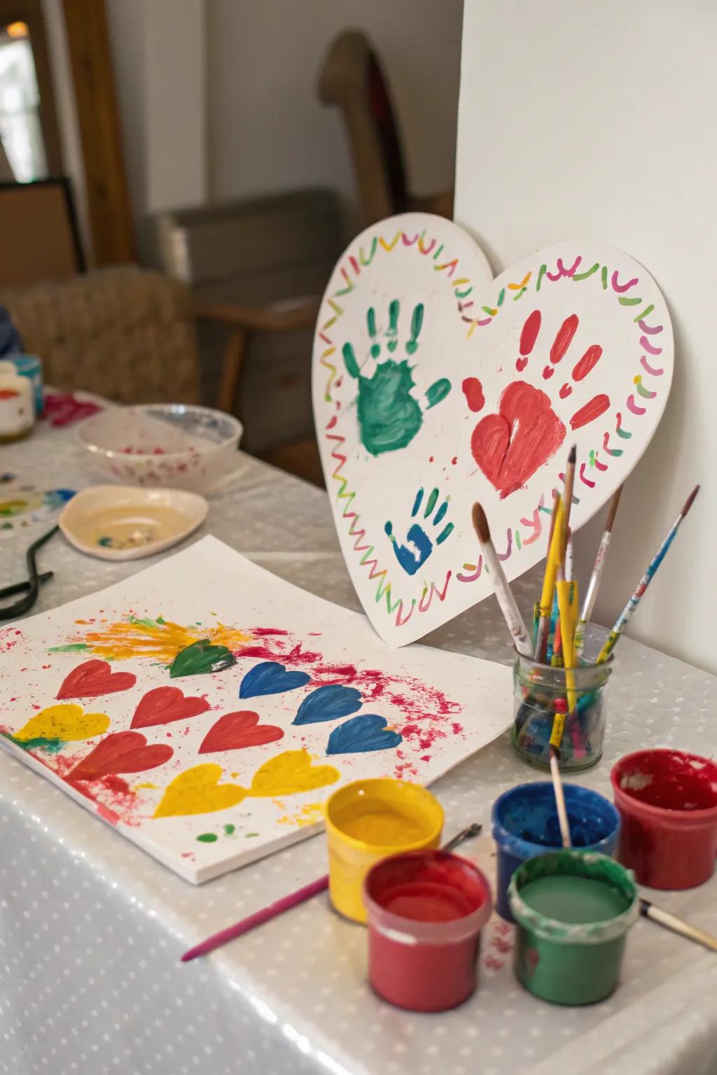 Handprint heart crafts capturing tiny memories.