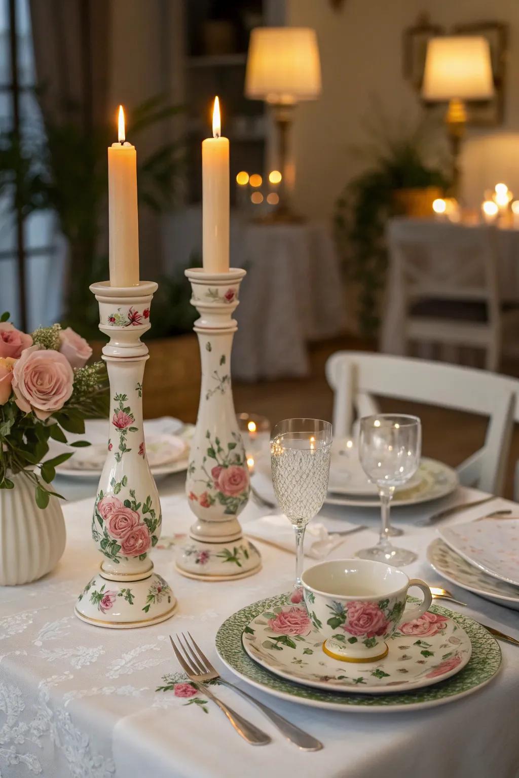 Create a romantic ambiance with painted candleholders.