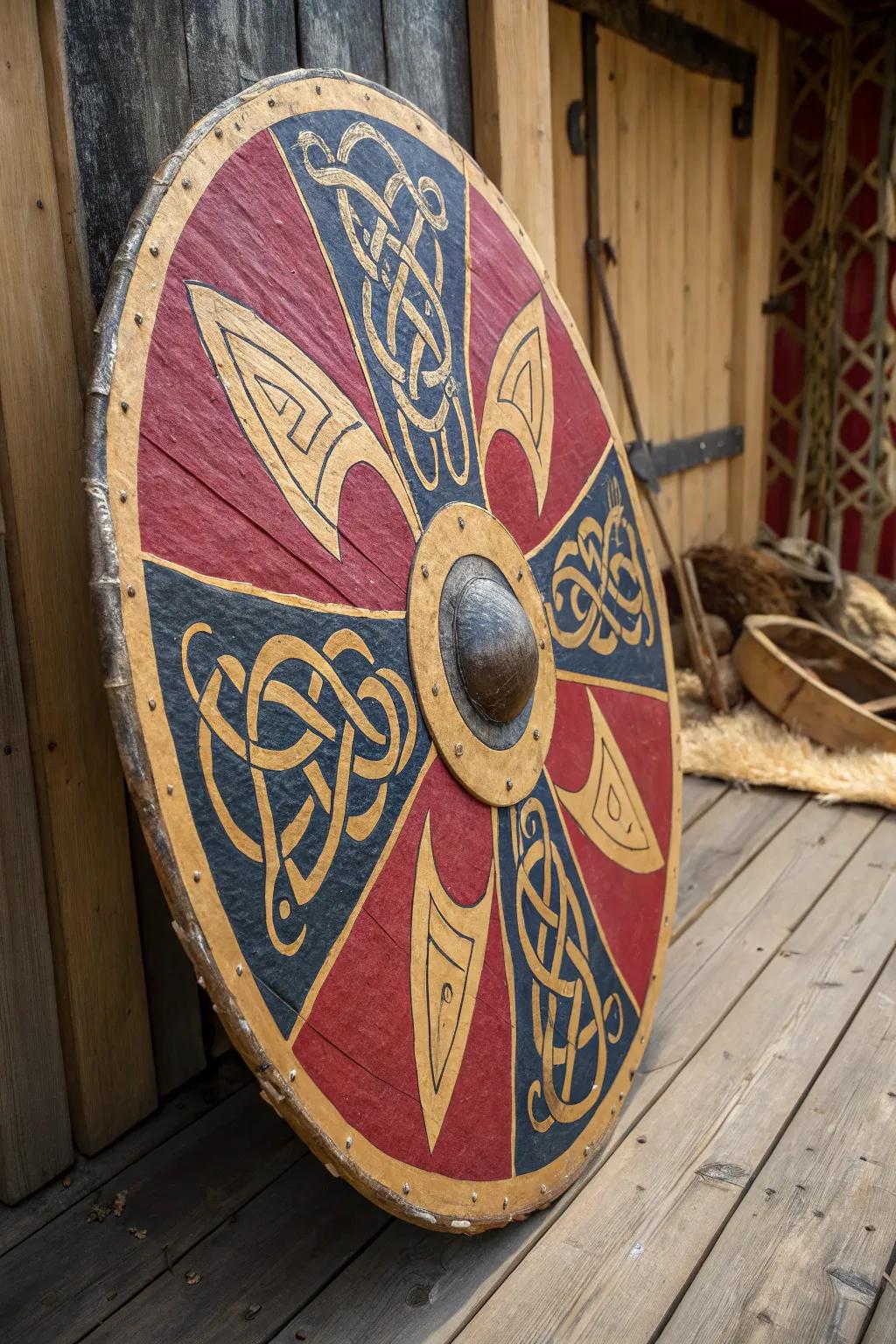 Unleash your inner warrior with this handcrafted Viking shield masterpiece.