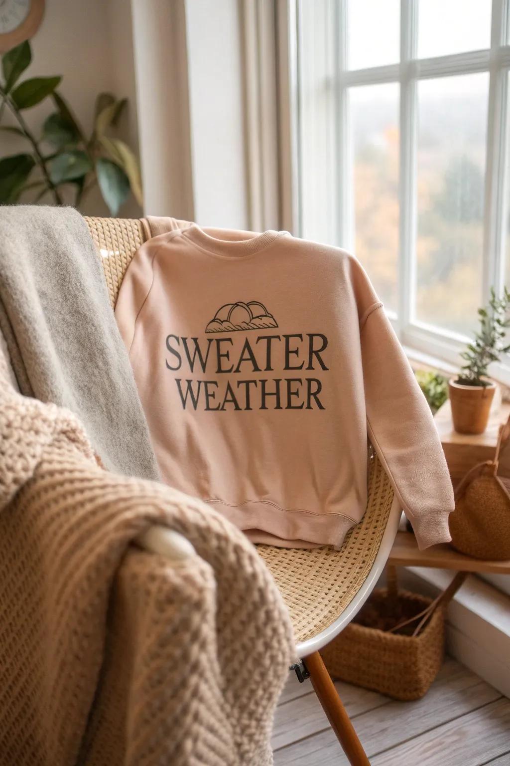 Embrace the warmth of autumn with a 'Sweater Weather' essential—where simplicity meets cozy elegance.