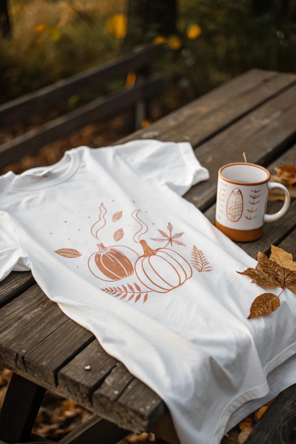 Embrace the cozy vibes of fall with this charming pumpkin spice tee, perfect for your Thanksgiving gathering.