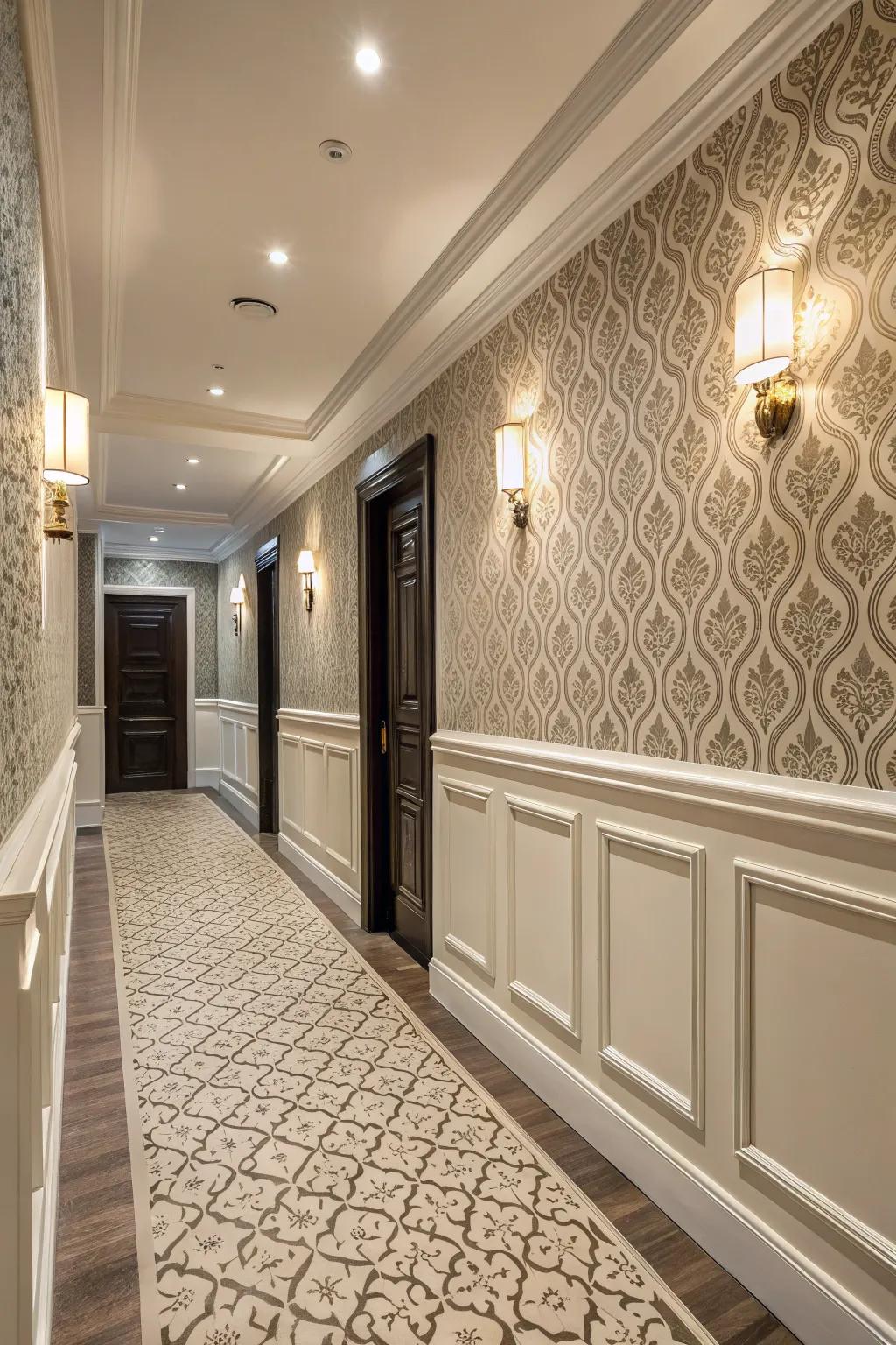 Two-tone wainscoting adds depth and contrast to your hallway.