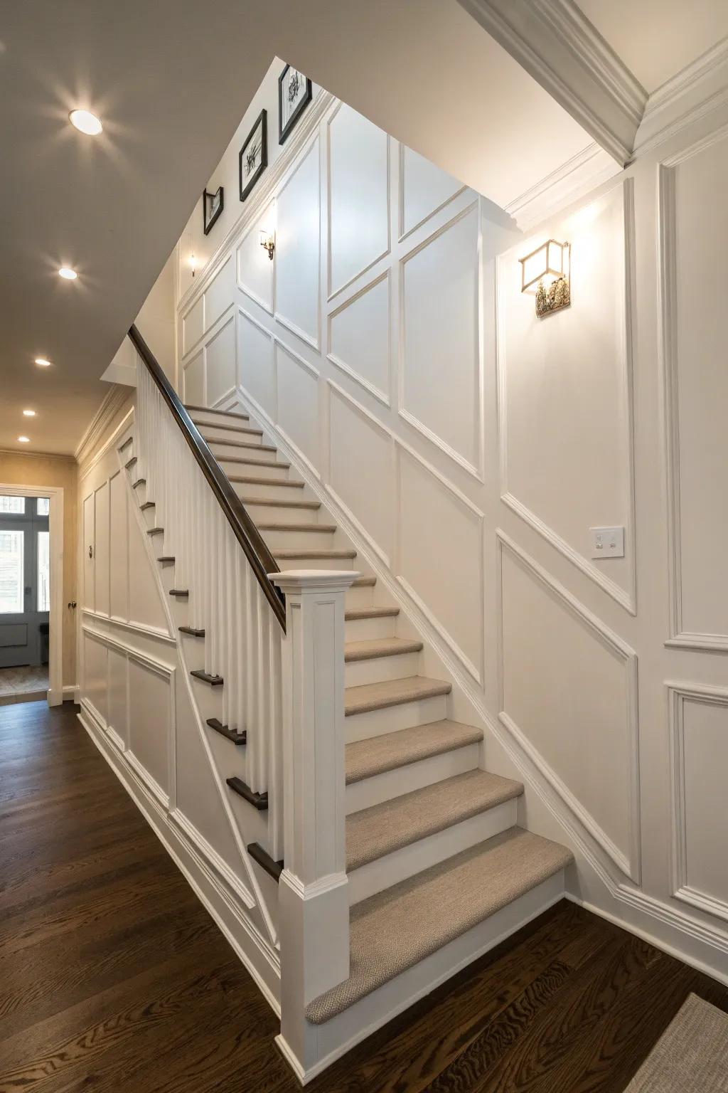 Flat panel wainscoting for a sleek and elegant look.