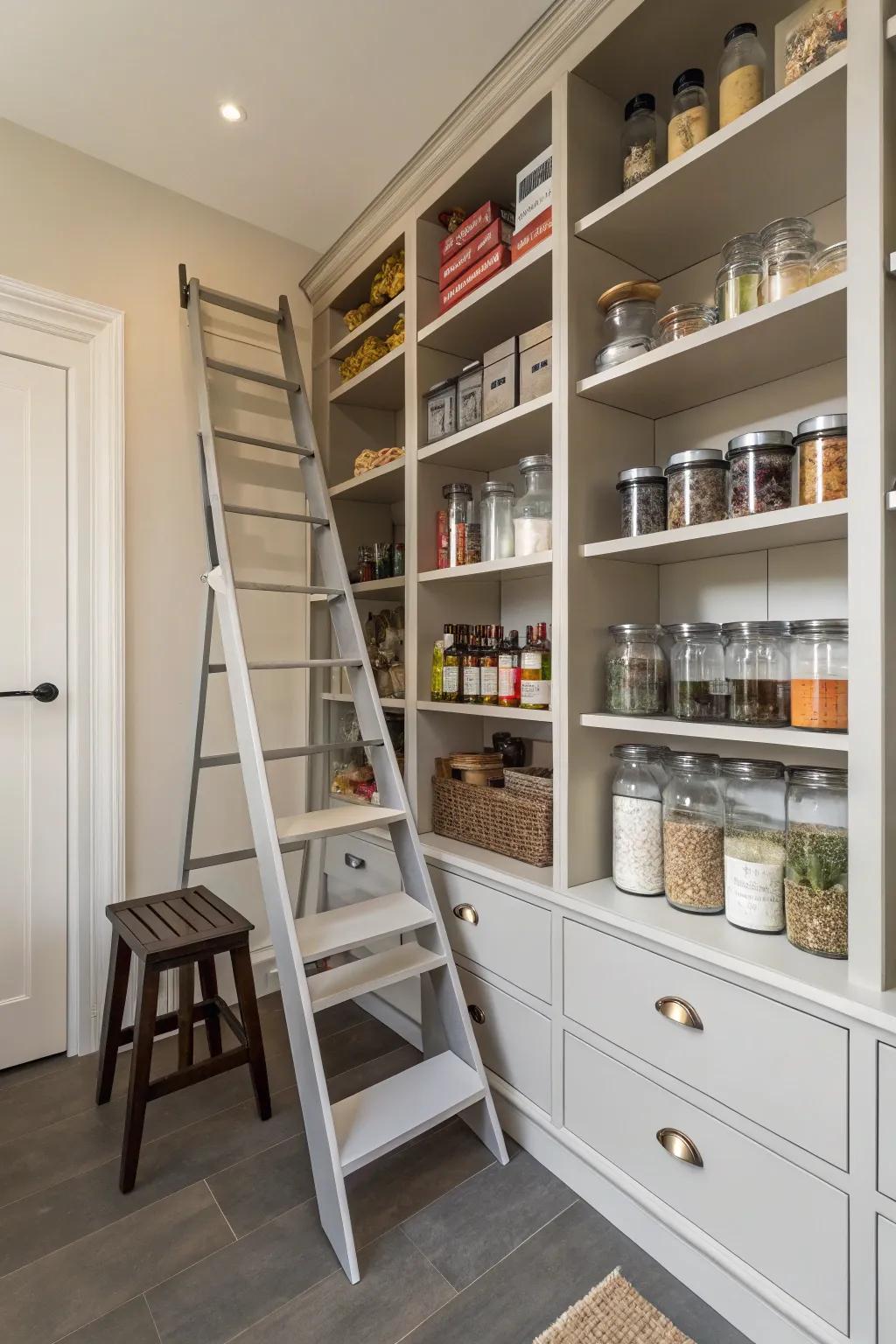 A walk-in pantry with floor-to-ceiling shelving for maximum storage.