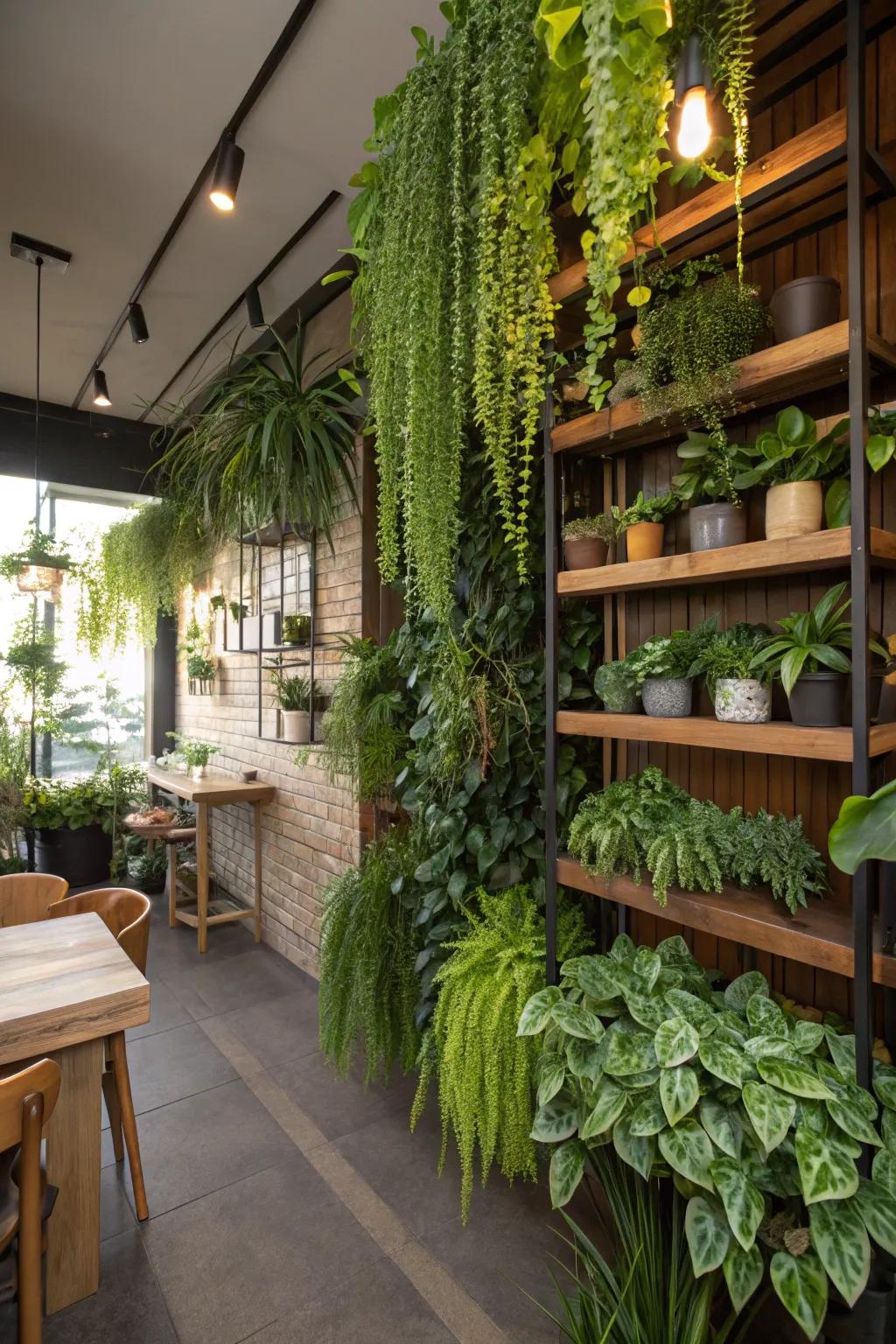 A lush vertical garden breathing life into a room's corner.