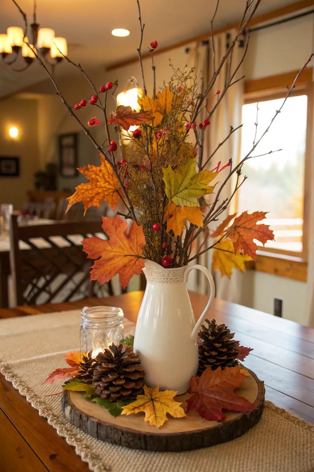 Seasonal centerpiece using an everyday water jug.