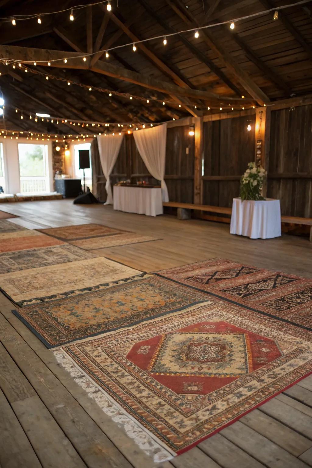 Create a cozy, vintage vibe with a collection of rustic rugs.