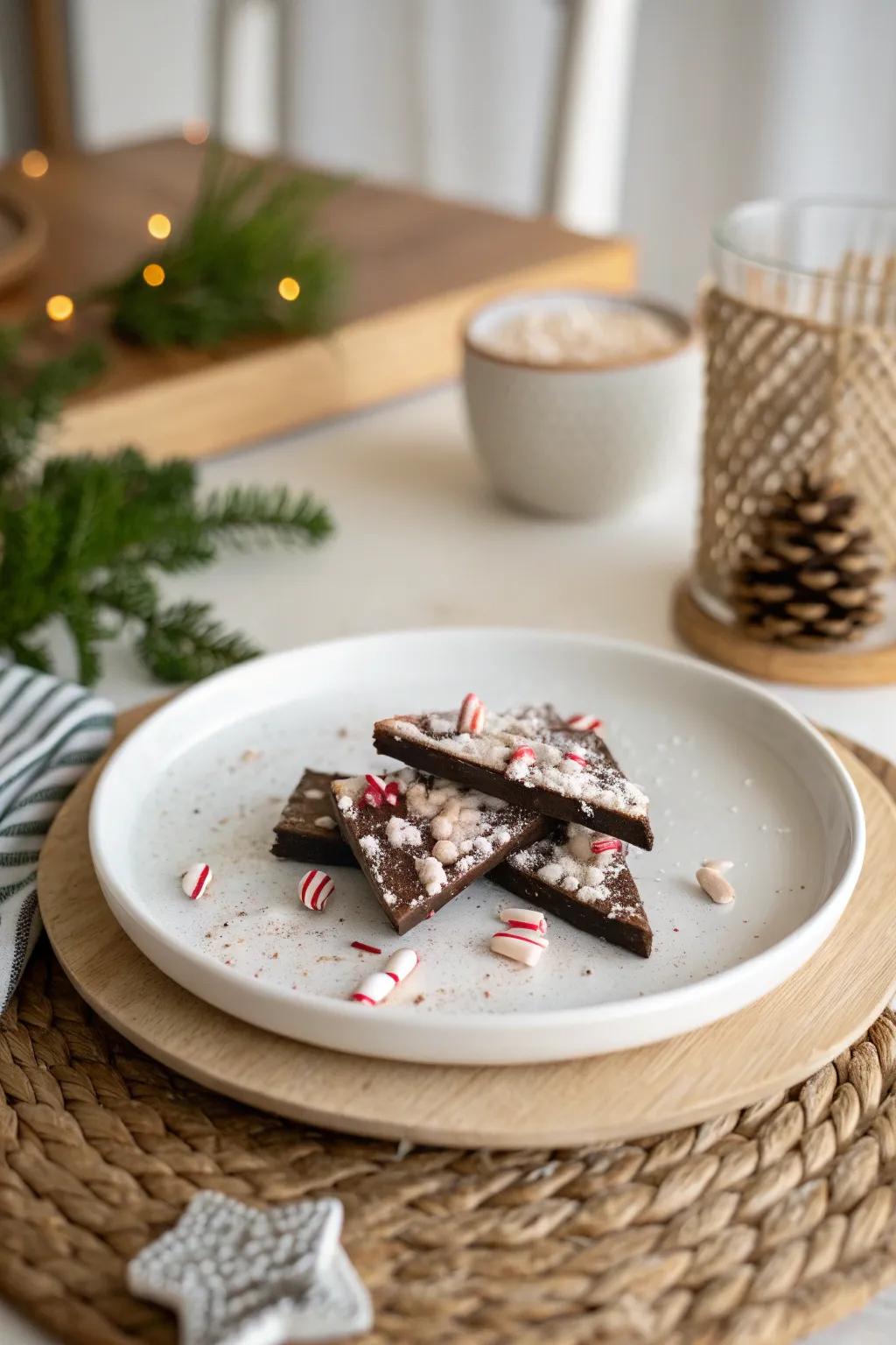 Indulge your senses with handcrafted peppermint bark, where simplicity meets festive charm.
