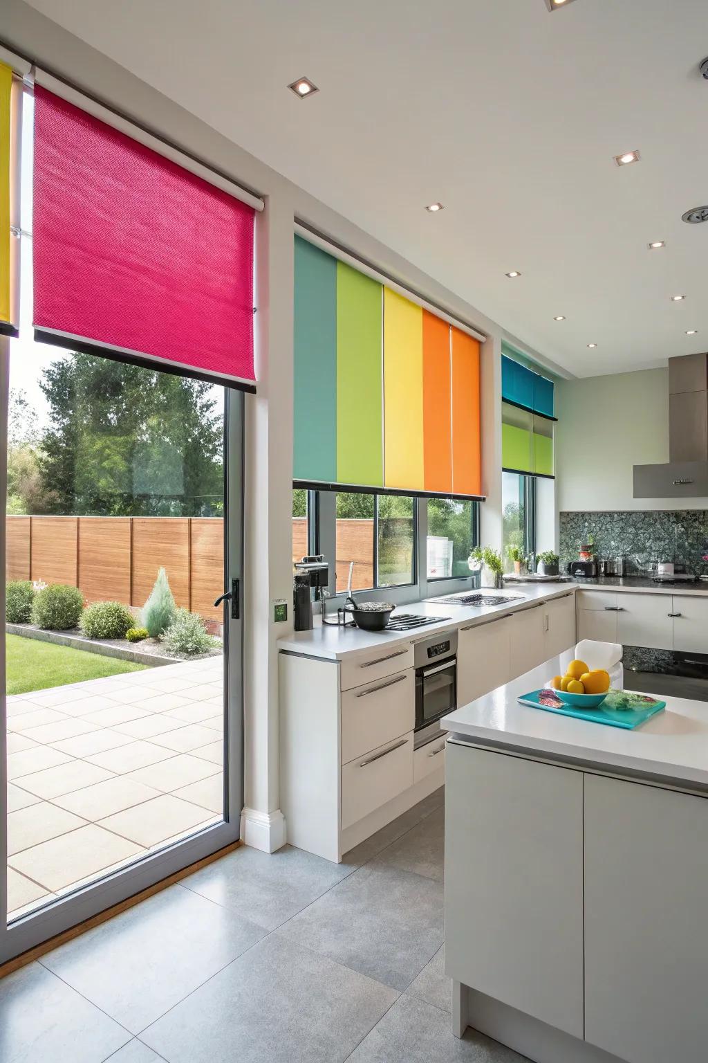 Brighten up your kitchen with roller blinds in bold colors.