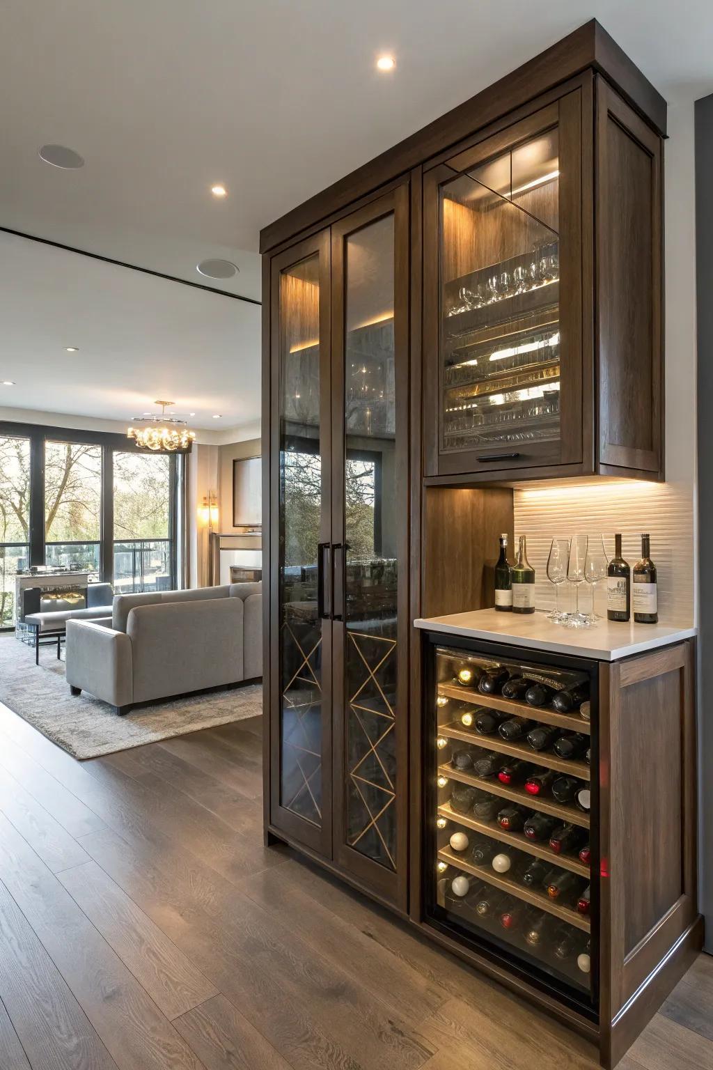 A seamlessly integrated built-in wine bar.