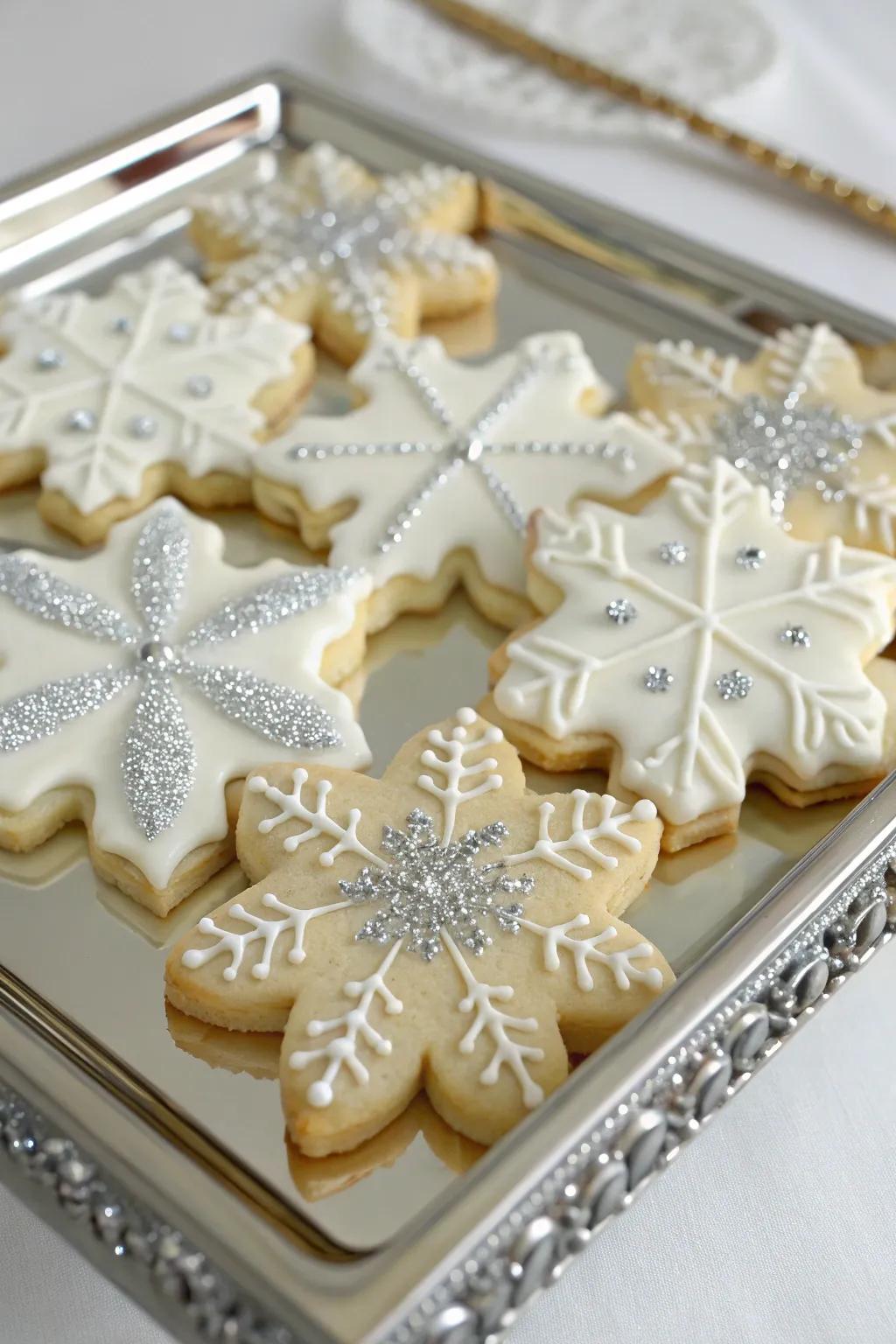 Delicate snowflake sugar cookies bring a touch of elegance.