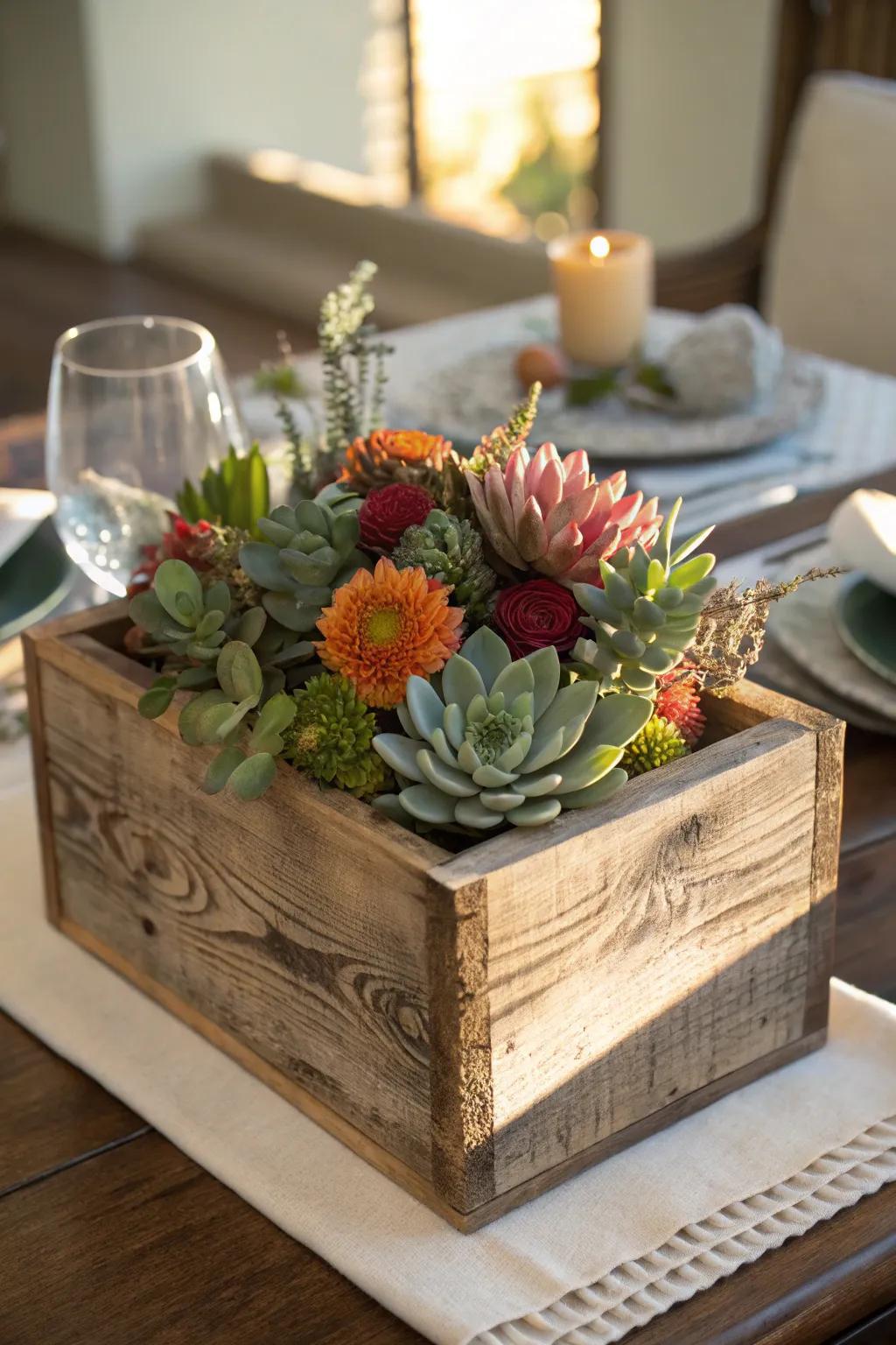 Elevate your dining space with a handcrafted rustic centerpiece that speaks of timeless craftsmanship.