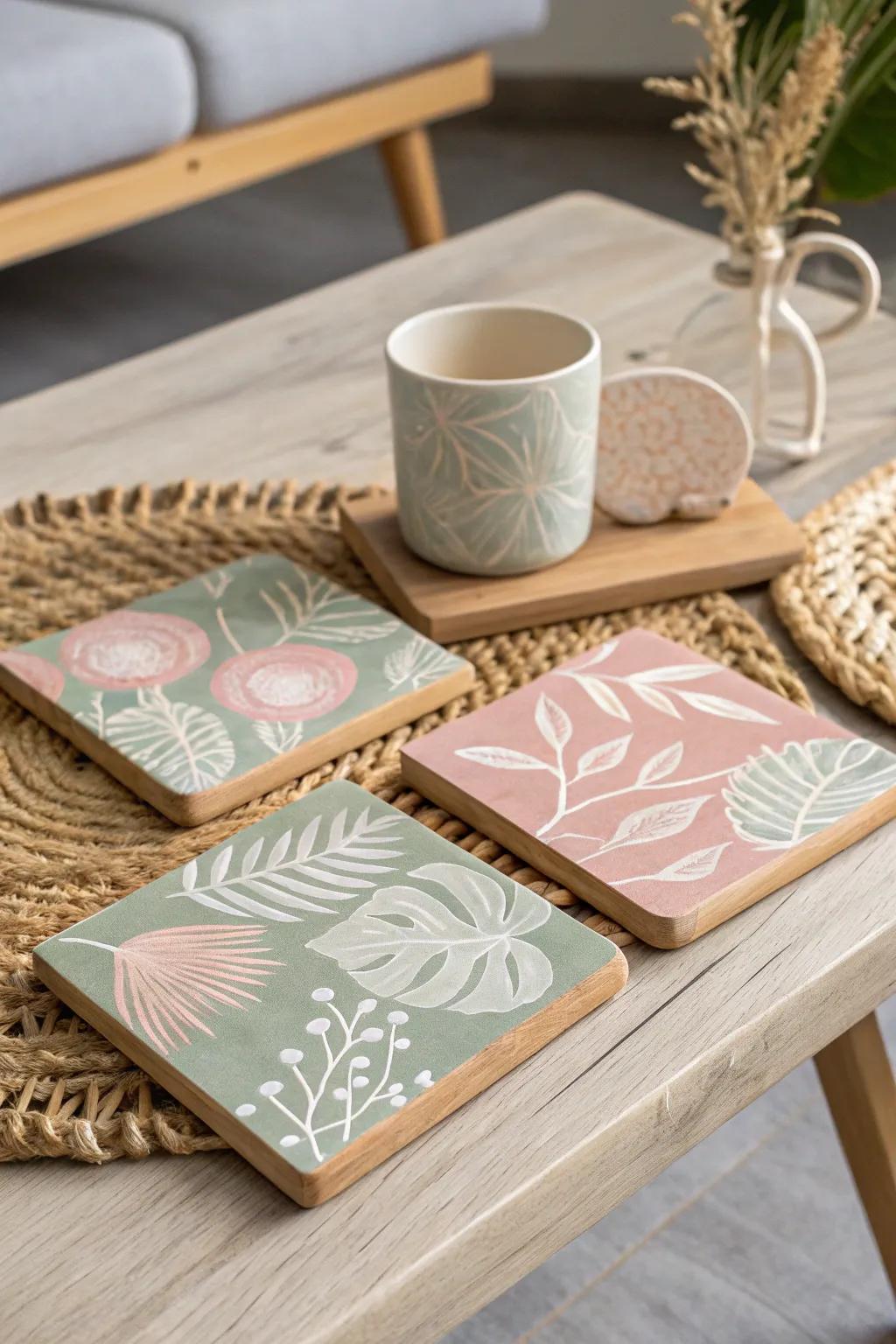 Elevate your coffee table with personalized wooden coasters—where minimalist elegance meets boho flair.