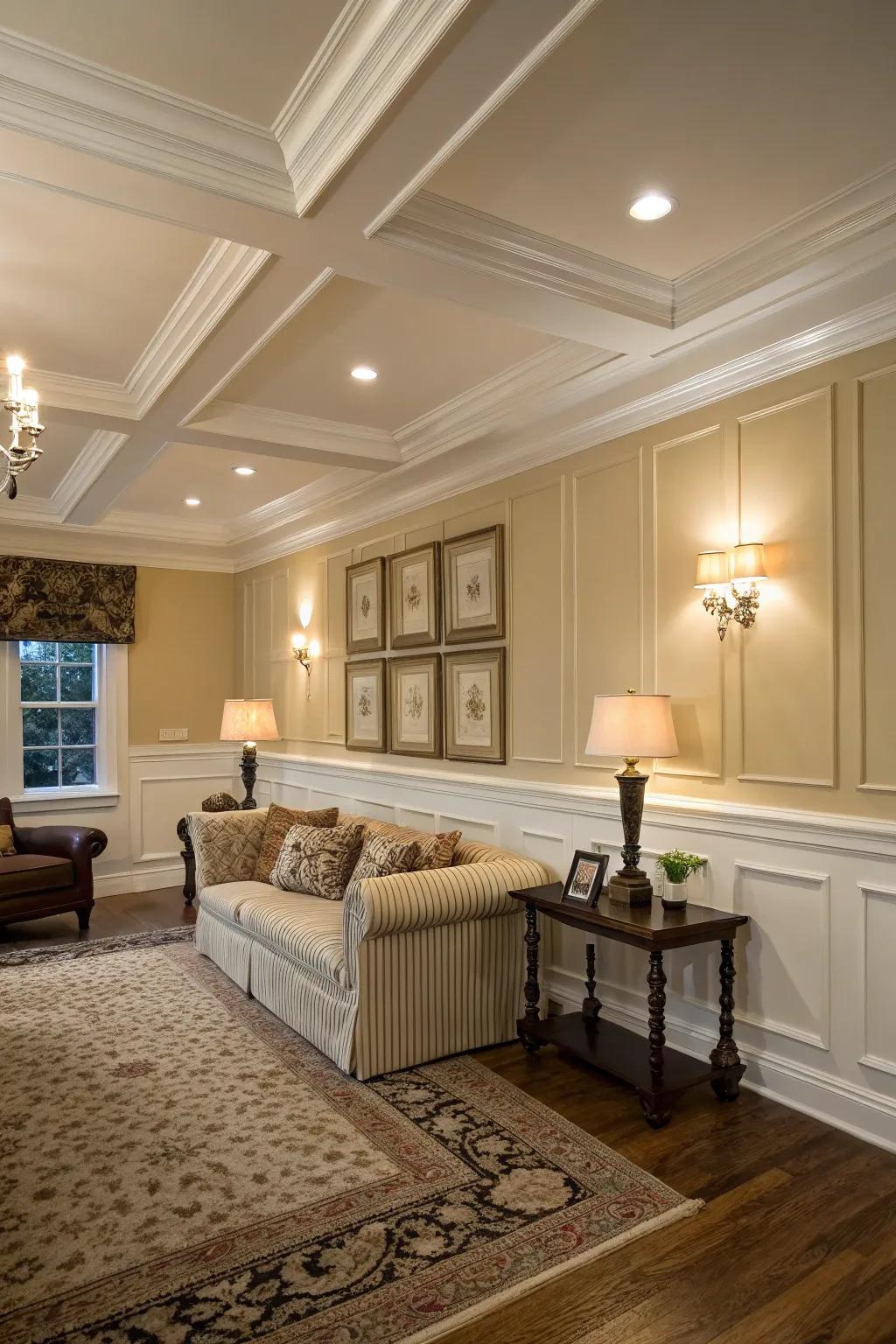 Decorative molding adds texture and sophistication to a 1930s-inspired room.