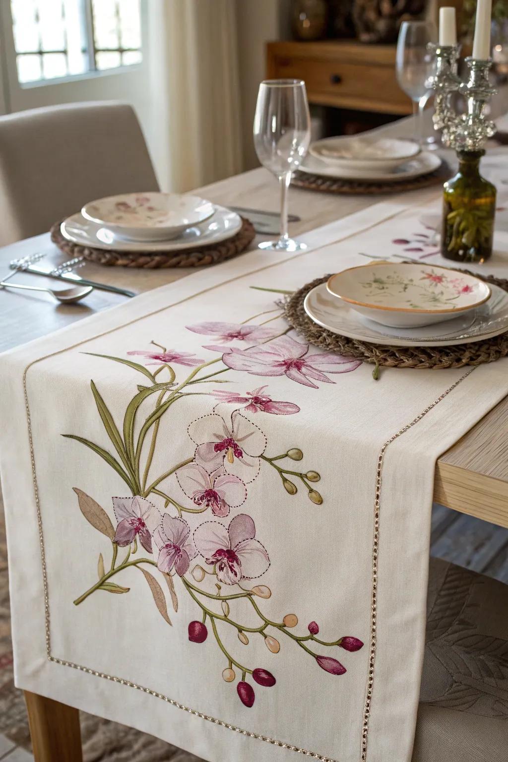 Enhance your dining decor with an orchid table runner.