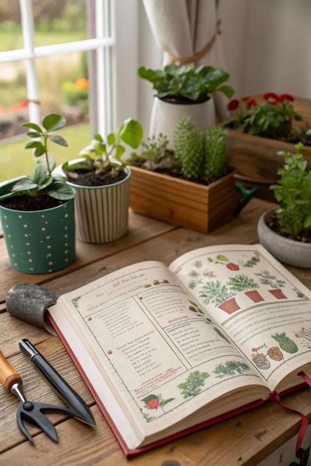 Plan your green oasis with a gardening planner made from an old book.