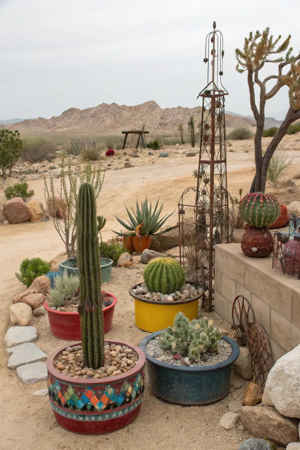 Recycled materials add sustainability and character to a desert backyard.